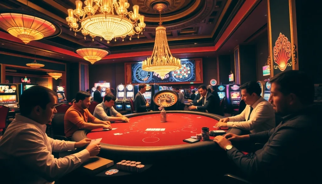 Action at the poker table in a luxurious casino setting, featuring strategic play with chips at https://s8limited.com/.