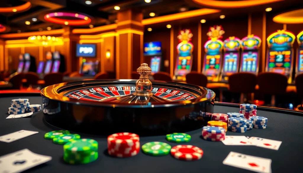 Engage in thrilling gameplay at PS99 with vibrant poker chips and roulette tables.
