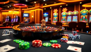 Engage in thrilling gameplay at PS99 with vibrant poker chips and roulette tables.