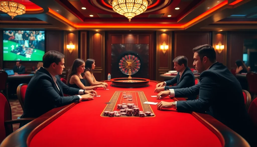 Experience game ai excitement at a luxurious casino table with players and roulette wheel.