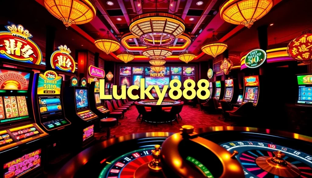 Exciting scene of Lucky88 online gambling experience showcasing vibrant games and players.
