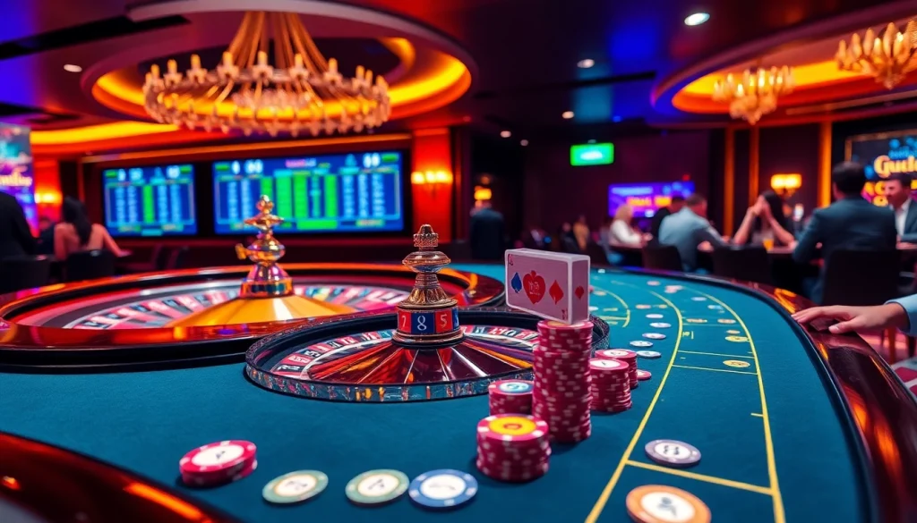 Engage in thrilling HITCLUB games at a luxurious casino table surrounded by vibrant atmosphere.