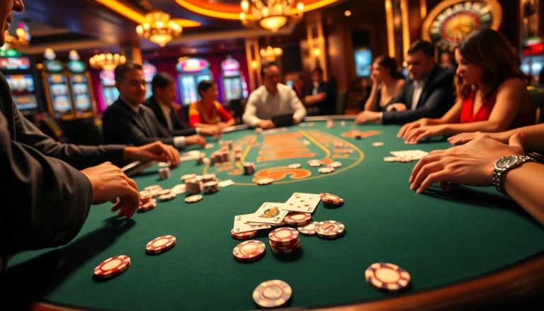 Players engaging in a thrilling game at the MM88 poker table, showcasing excitement and high-stakes action.