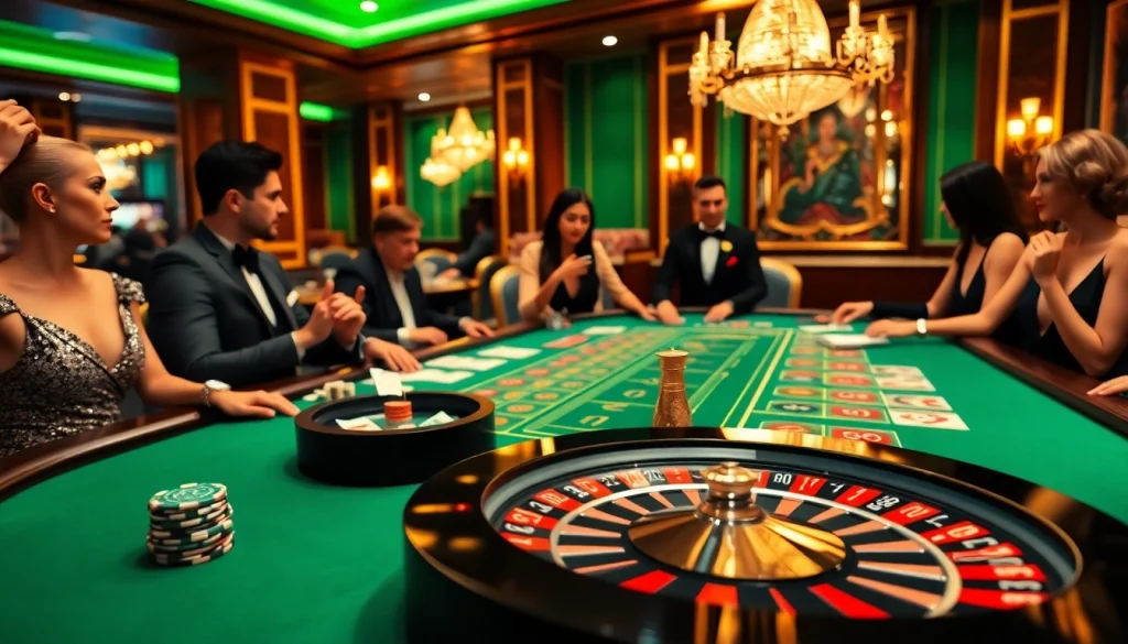 Exciting poker game at LC88 casino table with vibrant chips and cards.