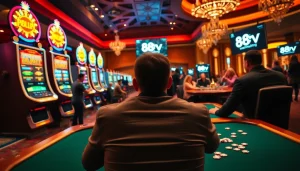 Engaging gamblers at 88vv.marketing casino slots and poker tables in a vibrant, luxurious setting.