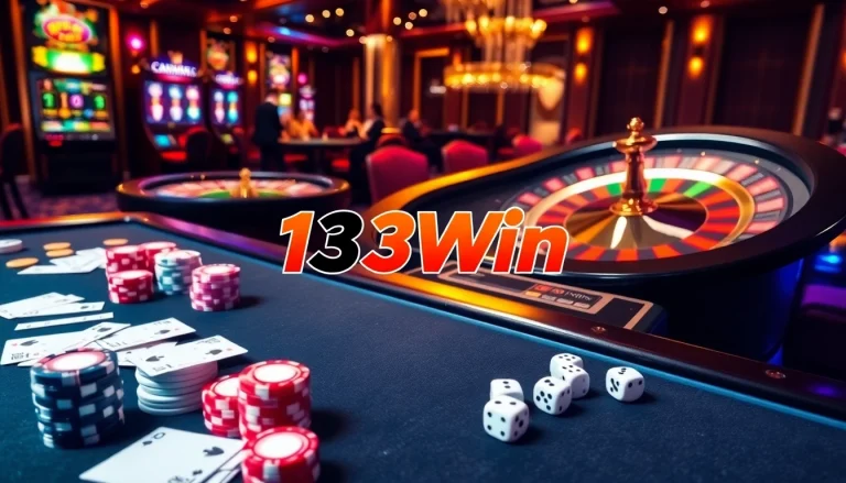 Exciting casino scene featuring 13Win logo, vibrant cards, and colorful poker chips.