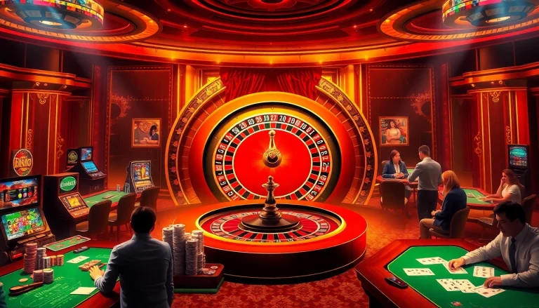 An exciting casino scene featuring a grand roulette wheel and enthusiastic players, inspired by https://ww88.review/.