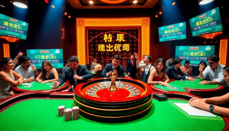 The excitement of gaming at nhà cái PS99 with a vibrant roulette wheel and players engaged in high-stakes betting.