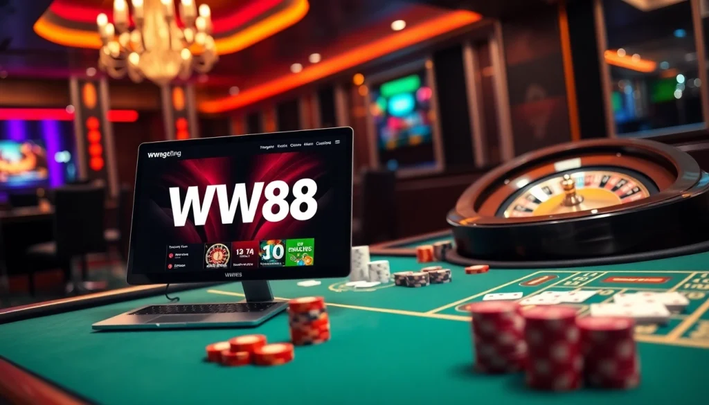 Engaging in high-stakes betting at https://ww88.review/ with vibrant casino visuals and online excitement.