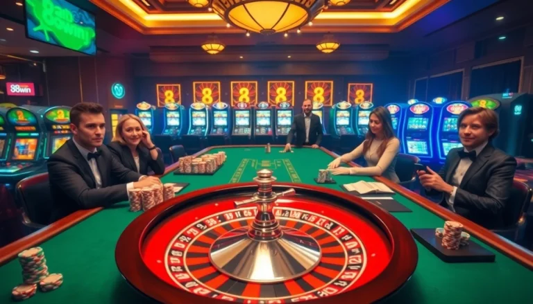 Players engaged in an exhilarating game of roulette at 98win's vibrant casino.