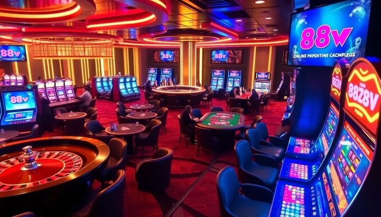 Play exciting games at 88vv's luxurious casino with vibrant slots and roulette tables.