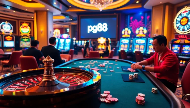 Experience luxury gaming at pg88 trang chủ with vibrant casino tables and slot machines.