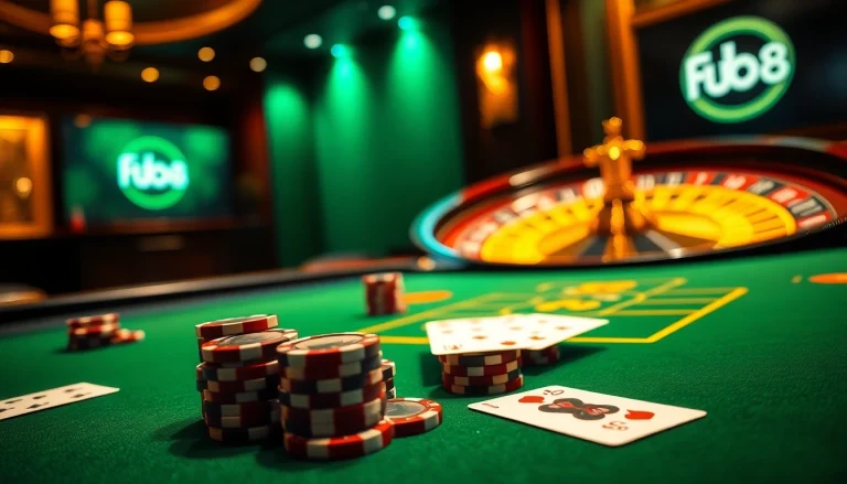 Experience exhilarating gameplay at Fb88's luxury casino with poker chips and cards.