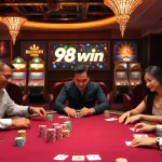 Experience excitement at 98win's vibrant casino tables with players enjoying thrilling games.
