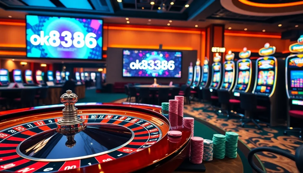 Experience the thrill of gambling at ok8386 with vibrant colors and engaging casino imagery.