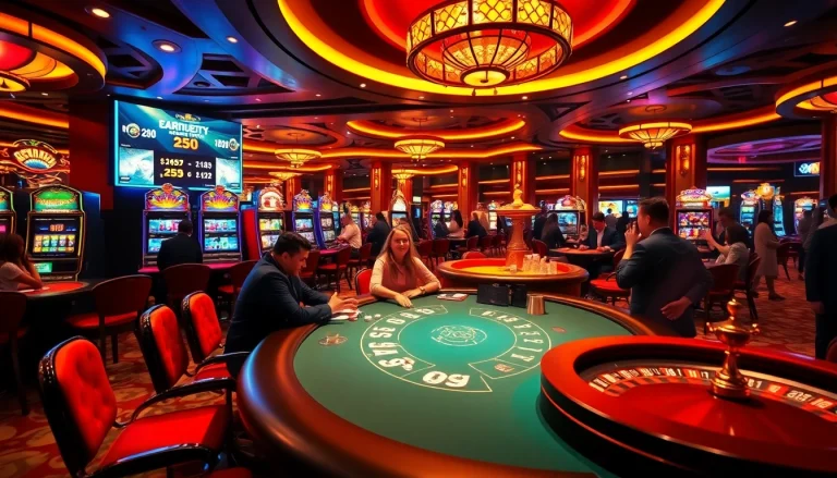 S8 casino scene featuring lively poker action and slot machines, showcasing thrilling gambling excitement.