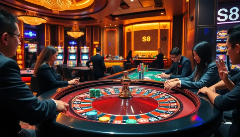 S8 casino guests placing bets at a roulette table, showcasing excitement and luxury in gambling.