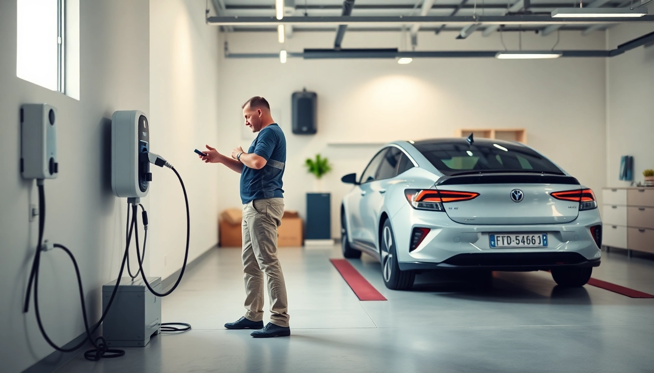 McNally EV technician installing a home charger, showcasing expertise in electric vehicle solutions.