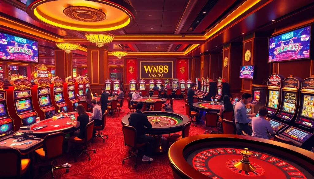 Engaging atmosphere of WW88 online gambling with vibrant casino elements and enthusiastic players.