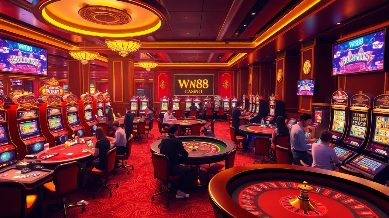 Engaging atmosphere of WW88 online gambling with vibrant casino elements and enthusiastic players.