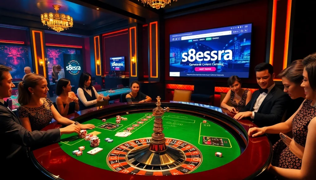 Winning big at https://s8esra.com/ with a glamorous casino roulette experience surrounded by eager players.