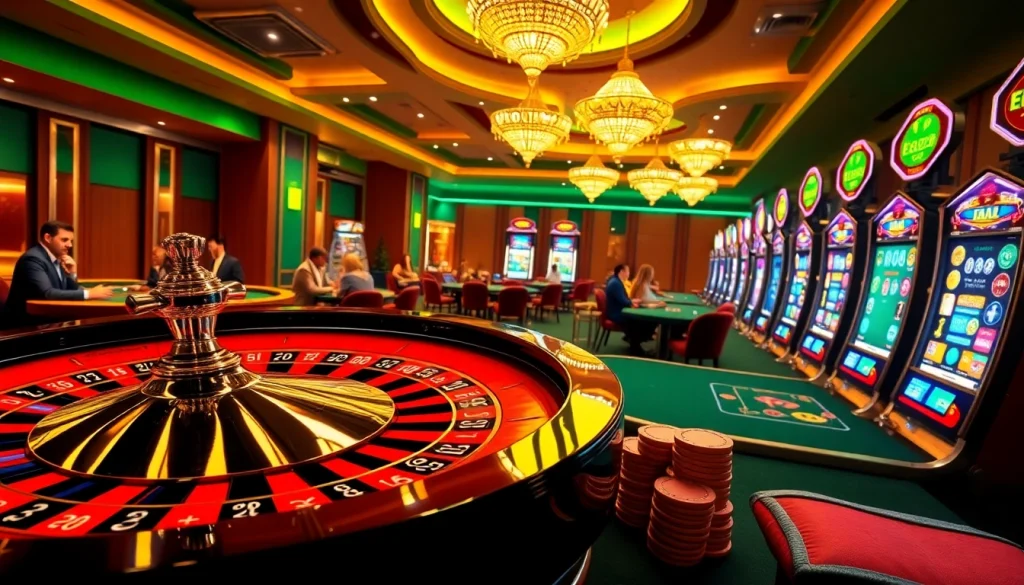 EE88 enhances the thrill of gaming with a professional casino scene highlighted by a roulette wheel and blackjack table.
