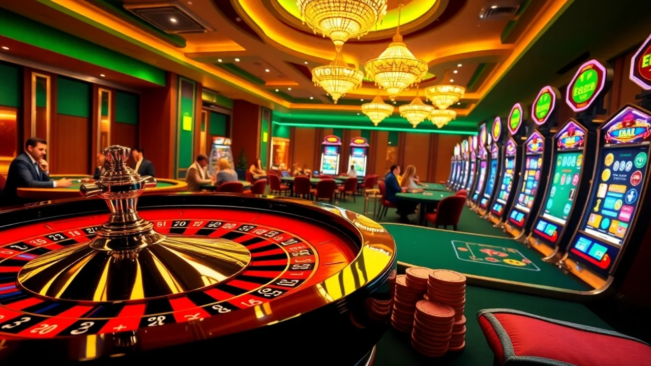 EE88 enhances the thrill of gaming with a professional casino scene highlighted by a roulette wheel and blackjack table.
