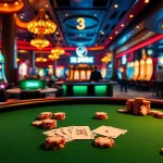 13win poker action at a luxurious casino table filled with vibrant chips and cards.