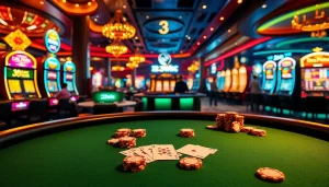 13win poker action at a luxurious casino table filled with vibrant chips and cards.