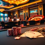 WW88 casino scene showcasing an elegant poker table and vibrant slot machines.