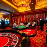 Experience the thrill of luck8 with players enjoying roulette and poker in a luxurious casino atmosphere.