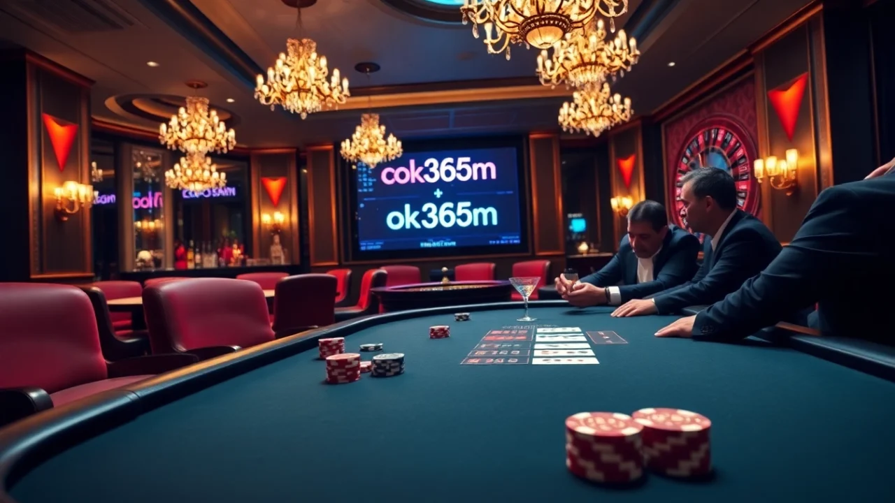 High-stakes poker action at OK365m in a luxurious casino setting.