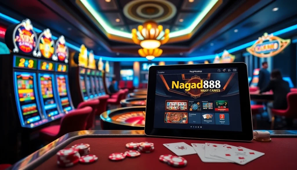 The vibrant gaming scene highlighting the official Nagad88 website, featuring players engaged in casino games.