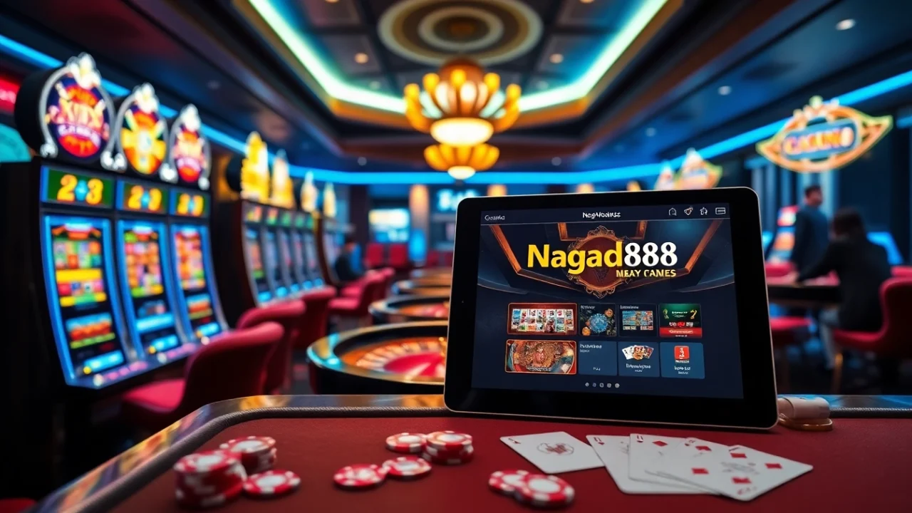The vibrant gaming scene highlighting the official Nagad88 website, featuring players engaged in casino games.
