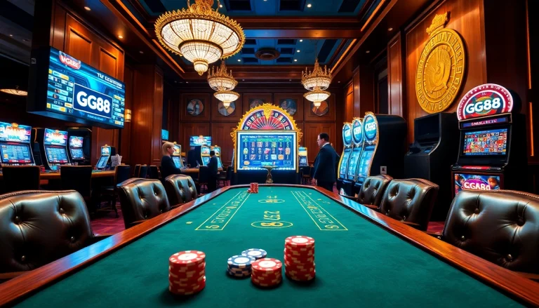 Experience the thrill of GG88 casino gaming with vibrant tables, glowing slots, and excited players.