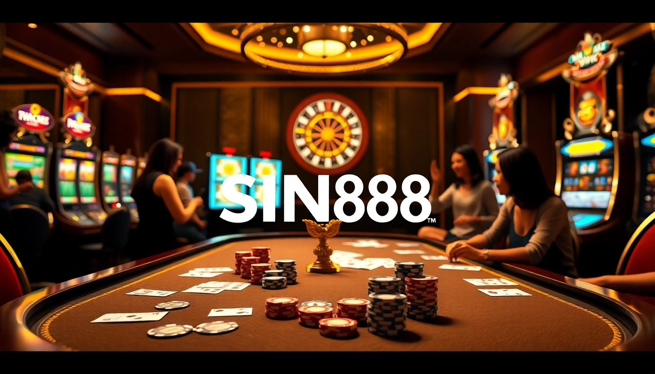 SIN88 players enjoying an exciting casino experience at a vibrant poker table.