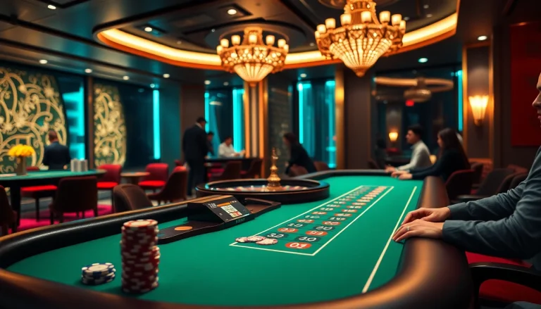 Engage with the S8 poker table, showcasing vibrant casino action with dynamic players and striking decor.