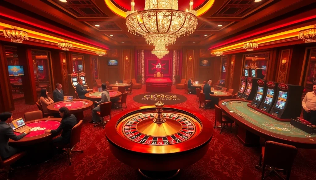A thrilling gambling atmosphere at https://99wina.org/ with a luxurious roulette wheel and vibrant casino ambiance.