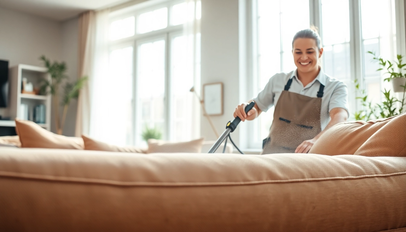 Couch cleaning in Glasgow depicted with a technician revitalizing a cozy living room.
