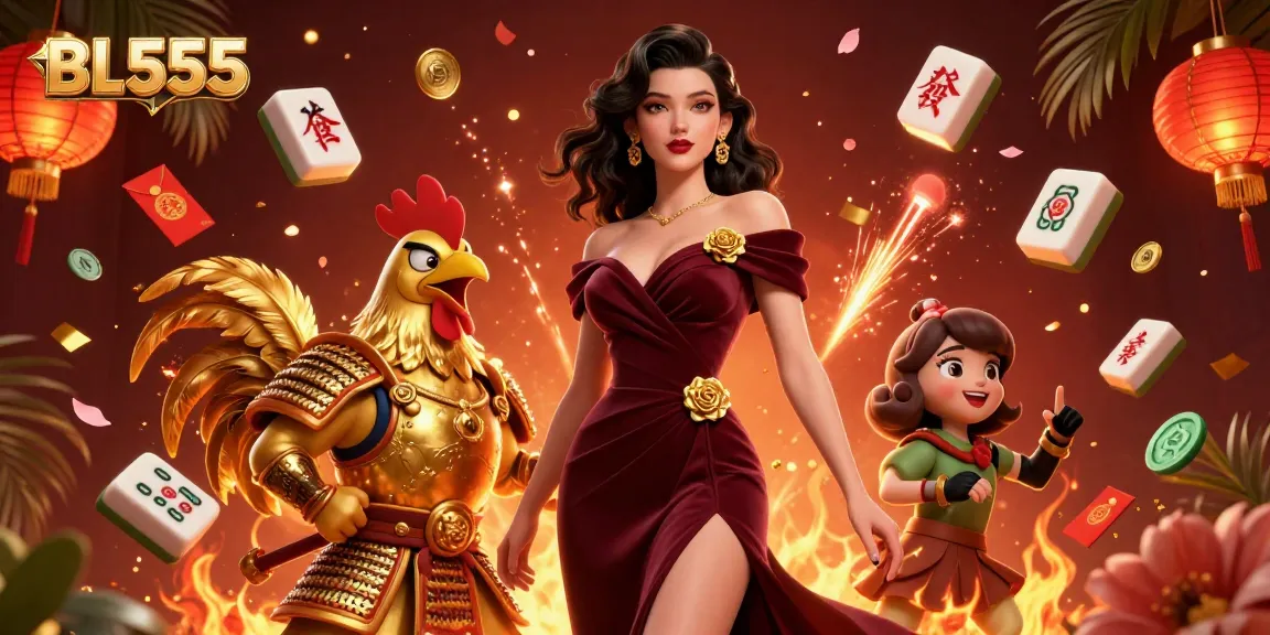 Engage with the dynamic gaming world of BL555 showcasing 3D casino elements and glamorous characters.
