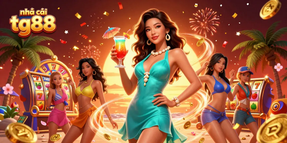 Play exciting games at nhà cái tg88 while enjoying vibrant slot machines and festive elements.
