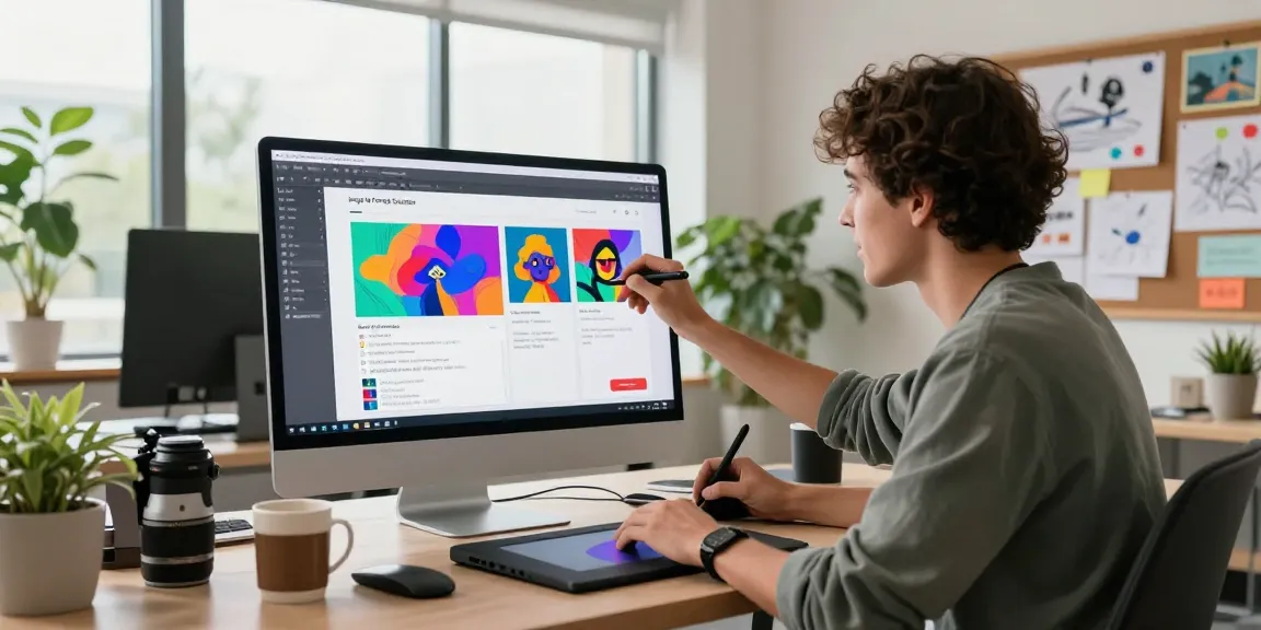 Using the image to prompt tool to generate creative AI art in a vibrant workspace.