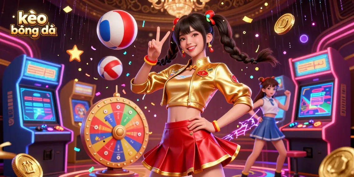 Engage with kèo bóng đá in an energetic scene showcasing vibrant sports elements and a lively character.