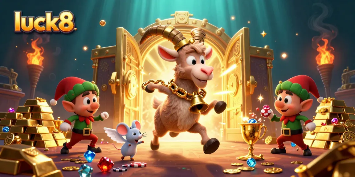 Engage with luck8 at a thrilling casino scene with vibrant characters and dazzling treasures.
