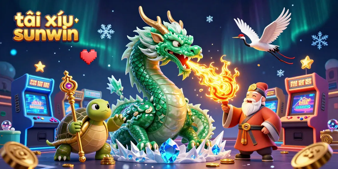 Tài xỉu sunwin scene featuring dragon and turtle amongst casino game elements