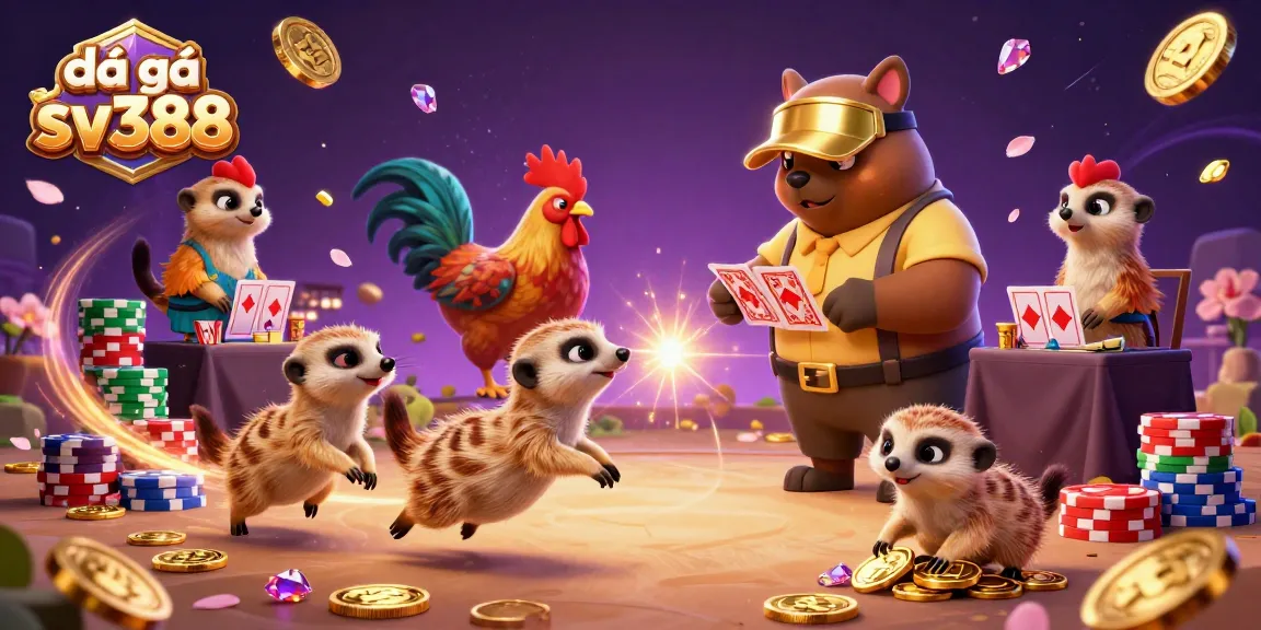 Experience exhilarating cockfighting action with đá gà sv388 featuring vibrant meerkats and dynamic casino elements.
