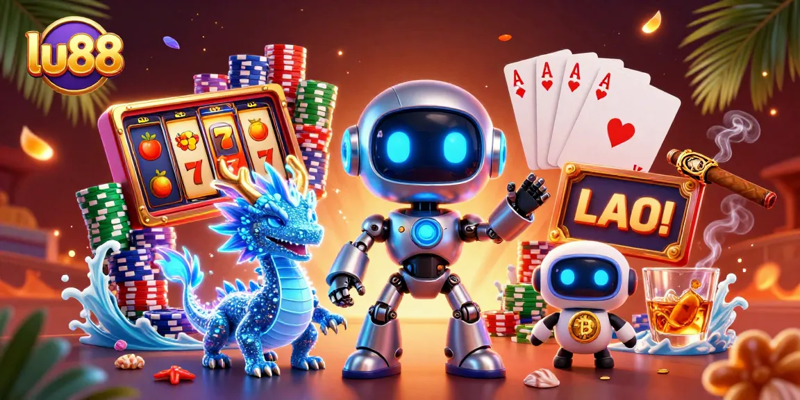 Experience thrilling gaming with lu88's vibrant slot reels and charismatic characters in a digital casino.