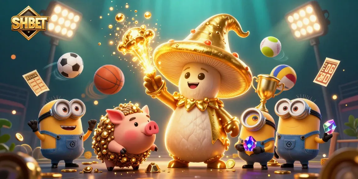 SHBET enhances the gaming experience with a golden wizard, treasure elements, and sports excitement.