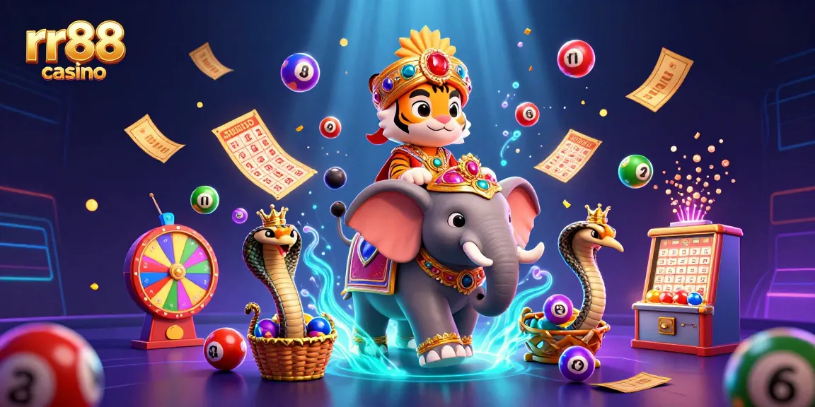 Experience the thrill of rr88 casino with a vibrant illustration of game elements and characters.