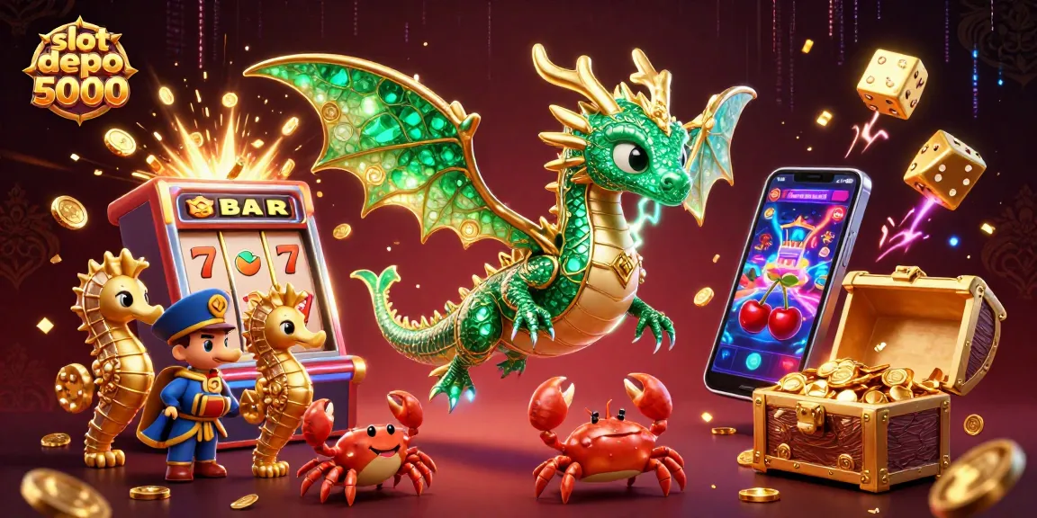 Experience the thrill of slot depo 5000 with a vibrant jackpot scene, featuring a sea dragon and treasure
